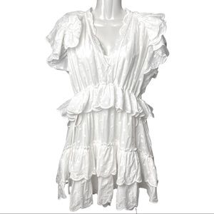 Avantlook | NWT V-Neck White Ruffle Dress | Size Small
